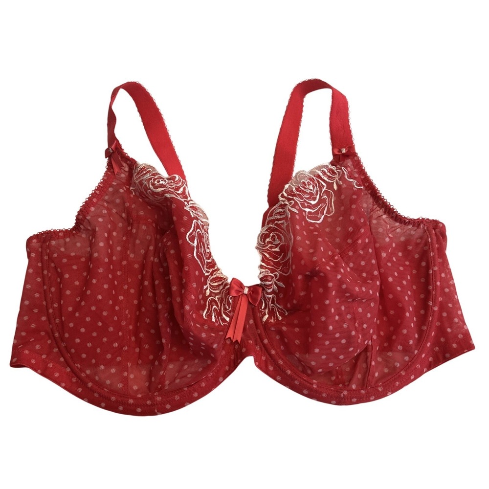 Elomi Bra 44FF Pink #8170 Women's Betty Underwire Plunge Bra Pink Polka Dotted